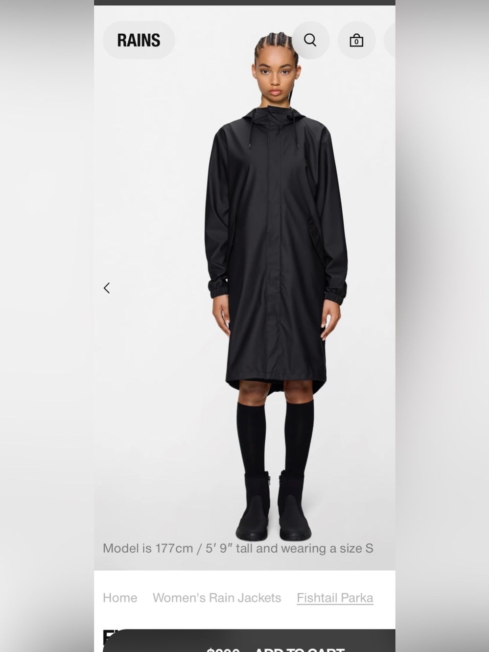 Rains Black Fishtail Parka rain coat